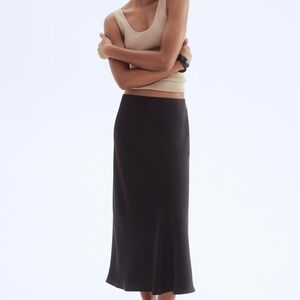 H&M Black Satin Midi Skirt